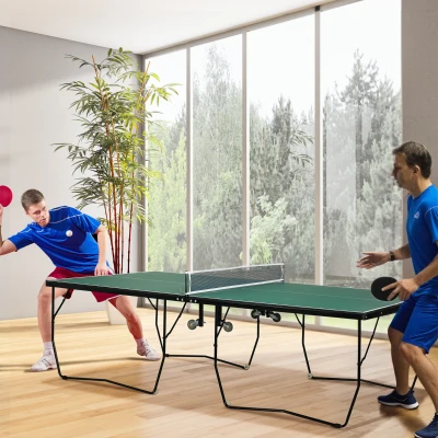 SPORTNOW Mesa de Ping Pong Dobrável Profissional Tamanho Padrão com Rede Raquetes e 3 Bolas 274x152,5x76 cm Verde