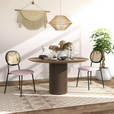 HOMCOM Conjunto de 2 Cadeiras de Sala de Jantar Cadeiras de Cozinha com Encosto em Vime Sintético 44x54x87 cm Rosa e Preto