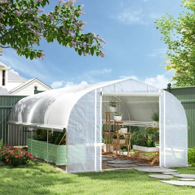 Outsunny Szklarnia 6x3x2 m, z 8 oknami, drzwiami, siatkami przeciw owadom, metalową ramą, Biały