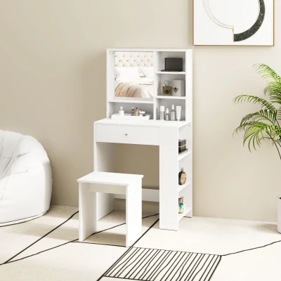 Set Masă de Toaletă cu Scaun, 70x40x137 cm, Alb