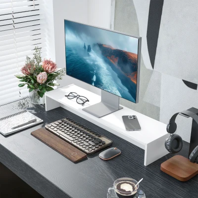 HOMCOM Supporto per Monitor con 2 Vani Contenitore Legno Bianco