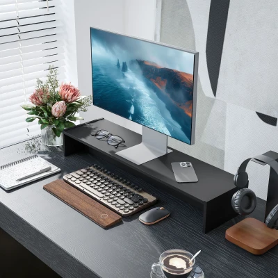 HOMCOM Supporto per Monitor con 2 Vani Contenitore in Legno, Nero