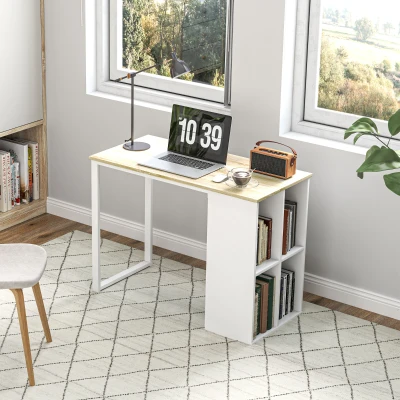 HOMCOM Compacte Computertafel, Moderne Bureautafel met Opbergvakken voor Kleine Ruimtes, 100 x 54 x 75 cm, Wit
