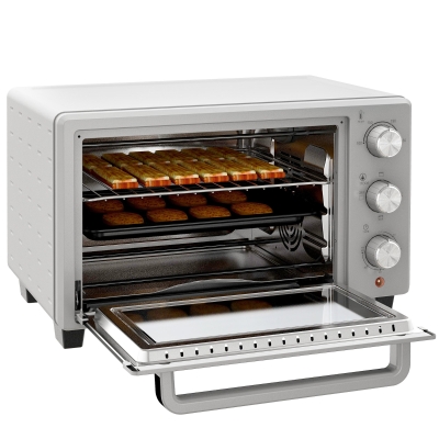 HOMCOM Mini-Four, 21 L Four Grille-Pain avec 1 Grille et 1 Plateau de Cuisson, 3 Modes de Cuisson, 100 °C-230 °C, Acier Inoxydable, Verre, Argent