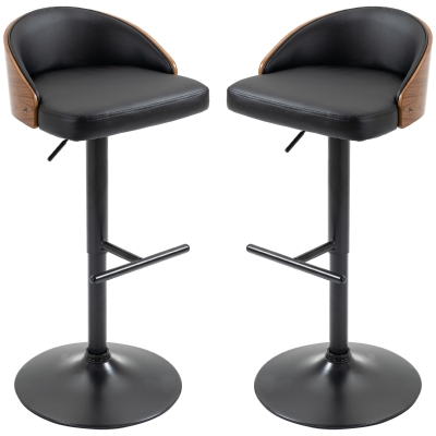 Lot de 2 tabourets de bar pivotants avec repose-pieds tabouret de bar réglable en hauteur chaises de cuisine tabourets pivotants similicuir bois noir et café 48 x 49,5 x 76-96 cm