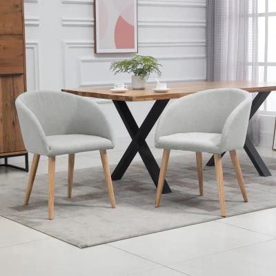 HOMCOM Set mit 2 Esszimmerstühlen Küchenstuhl im skandinavischen Design - Schräge Gummibaumbeine Bezug Leinen-Look Hellgrau