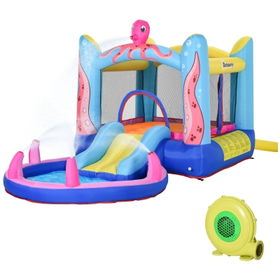 Outsunny Château Gonflable Autogonflant avec Pompe, Rustines, 1 Trampoline, 1 Piscine, 1 Toboggan, 360 x 175 x 180 cm