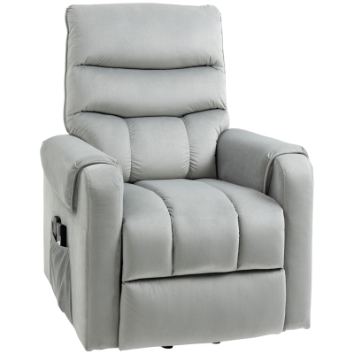 HOMCOM Fauteuil releveur Fauteuil inclinable TV Fauteuil avec fonction inclinable électrique Fauteuil TV en polyester velouté métal mousse Gris clair 79 x 97 x 103 cm