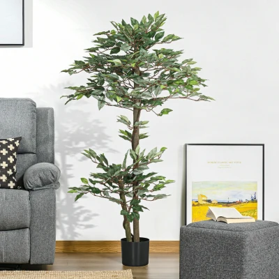 Outsunny Künstlicher Baum Künstliche Pflanze Ficus Höhe 1,5 m Stamm Ranken Moosflechten-Imitatblätter Großer Realismus Topf Inklusive
