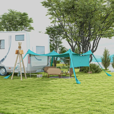 Outsunny Voile solaire, imperméable, ajustable, léger, pliable, supports en acier, 3x3x2m, Bleu ciel