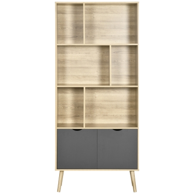 HOMCOM Bücherregal Aufbewahrungsregal Schrank 6 Regale Maße 80L x 35B x 180H cm natur und Dunkelgrau