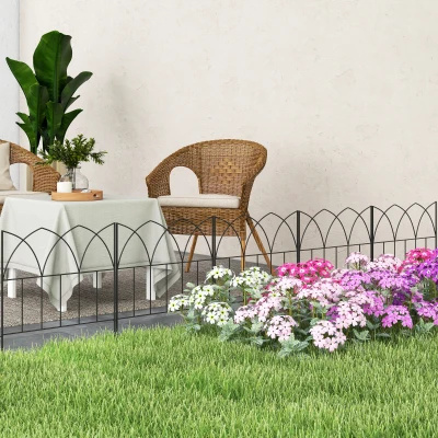 Outsunny Set aus 5 dekorativen Metall-Gartenzaunpaneelen, Gartenbegrenzung für Blumenbeete - Maße 205 x 45,5 cm