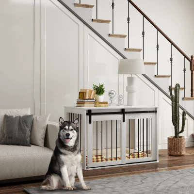 PawHut Cage pour chien avec porte coulissante, ventilation, panneau de particules et acier, 98 x 58 x 61 cm, Blanc