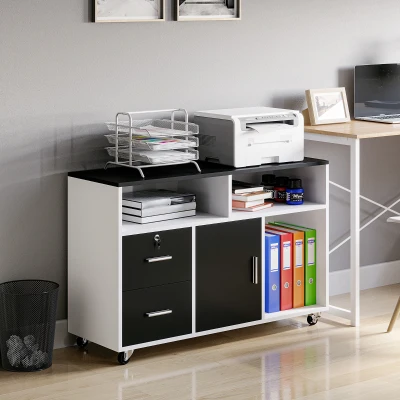 HOMCOM Mobile porta stampante 100cm x 35cm x 65cm Nero, Bianco