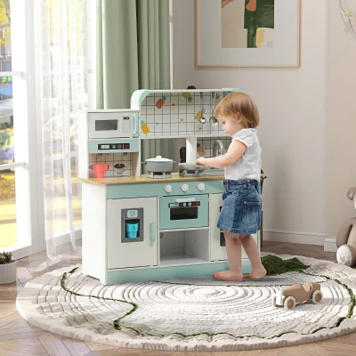 AIYAPLAY Ensemble de Cuisine pour Enfants, Cuisine de Jeu avec Effets, Machine à Café, Four, Grand Espace de Rangement, MDF, Acier Inoxydable, pour Enfants à partir de 3 ans