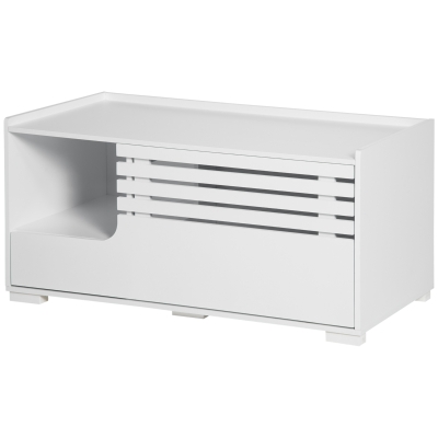 PawHut Meuble Litière Chat avec 2 étagères Design 2 en 1 Porte magnétique Blanc