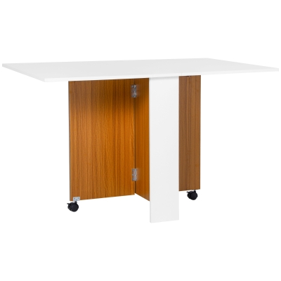 HOMCOM Table à manger pliante extensible, mobile, design moderne, 120 cm x 80 cm x 73 cm, Teck + Blanc