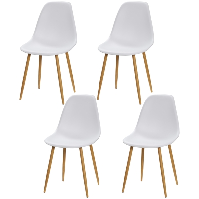 HOMCOM Ensemble de 4 chaises de salle à manger, pieds en métal effet bois, pieds antidérapants, jusqu'à 120 kg, Blanc / Décor bois