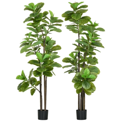 HOMCOM Set mit 2 künstlichen Pflanzen Geigenblattfeige Ficus Lyrata Höhe 180cm mit Topf