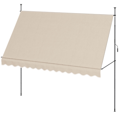 Outsunny Selbststehende manuelle einziehbare Markise 3,5L x 1,2B x 2,1-3H m Einstellbare Neigung Metall Aluminium Polyester Sand