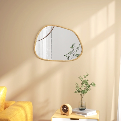 HOMCOM Miroir Mural Décoratif en bois massif, Design Vintage, 80 cm x 2,1 cm x 60 cm, Naturel