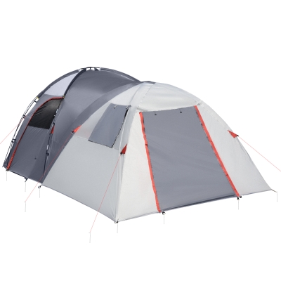 Outsunny Tente de camping pour 4-5 personnes, deux pièces intérieures, tapis de sol amovible, gris, 4,90 x 2,50 x 1,85 m