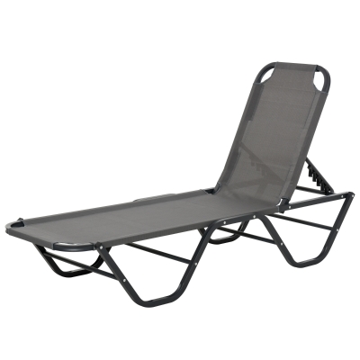 Outsunny Transat de Plage 5 Positions en Aluminium Relax Transat Textilène Gris + Noir 163 x 58,5 x 91 cm