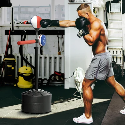 SPORTNOW Support de boxe, réglable en hauteur, barre de réflexe, Pratze, speedball, base remplissable, 80,5 x 48 x 163-205 cm