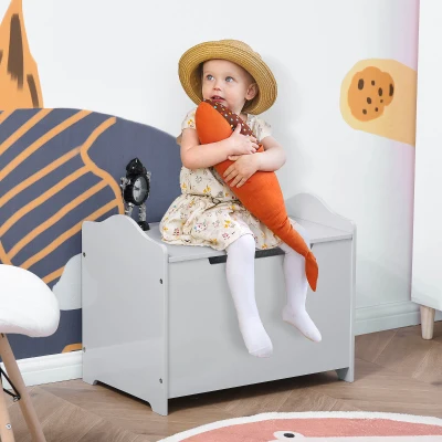 HOMCOM Spielzeugkasten für Kinder Aufbewahrungsbox Truhe 60L x 40B x 48H cm pneumatischer Abstützstand MDF Grau
