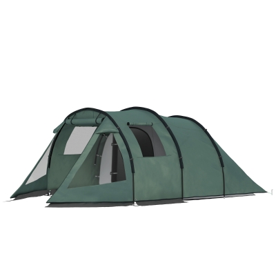 Outsunny Tente de camping pour 3-4 personnes, deux pièces intérieures, fenêtres en filet, vert, 4,75 x 2,64 x 1,72 m