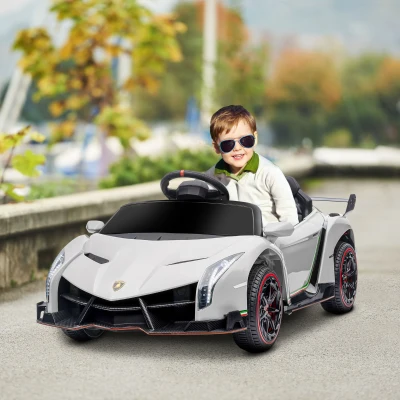 HOMCOM Elektroauto Lizenz Lamborghini Veneno 12V für Kinder mit Flügeltüren Fernbedienung Musik Weiß