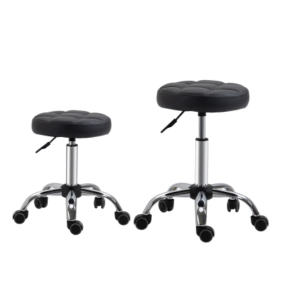 HOMCOM Lot de 2 Tabourets à roulettes réglables en hauteur et pivotants, tabouret de travail avec roues pour salon, bureau, simili cuir, Ø35,5 x 63 cm, Noir