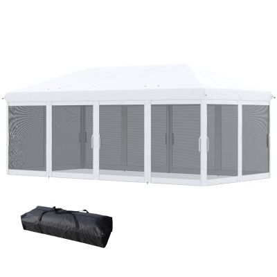 Outsunny Gartenpavillon Barnum Faltbarer Pop-up 6 x 3 m abnehmbare Moskitonetze + Transporttasche Creme Schwarz