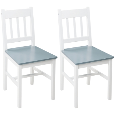 HOMCOM Ensemble de 2 chaises de salle à manger, Chaises de cuisine en bois massif, 41 cm x 46,5 cm x 85,5 cm, Blanc