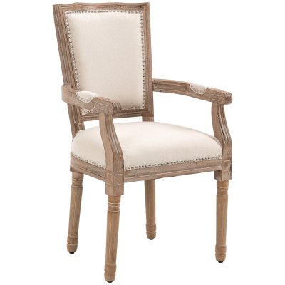 HOMCOM Chaise de Salle à Manger, Chaise de Cuisine, Décor de Clous, style maison de campagne française, Bois de caoutchouc, Blanc crème, 59 x 63,5 x 96cm