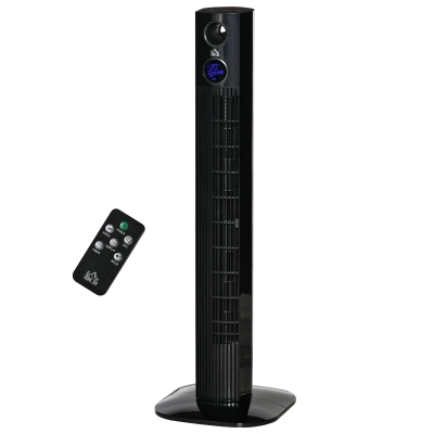 HOMCOM Turmventilator mit 70° Oszillation, 3 Modi und 3 Geschwindigkeiten, 12-Stunden Timer, 45 W, geeignet für Aromatherapie, Fernbedienung, schwarz