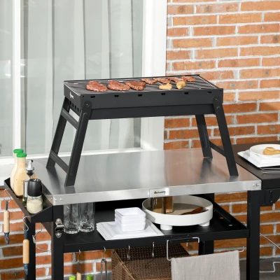 Outsunny Holzkohle Grill Tragbarer Klappbarer BBQ Grill mit herausnehmbarer Kohleschale 74L x 30B x 37H cm