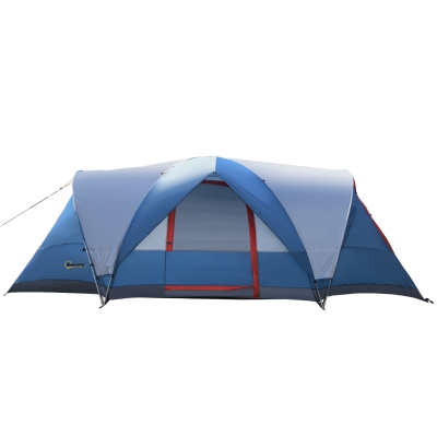 Outsunny Tente de camping pour 3-4 personnes, deux portes, fenêtres en filet, bleu, 4,75 x 2,07 x 1,50 m