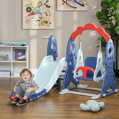 AIYAPLAY Spielplatz Set mit Rutsche und Schaukel für Kinder 3-in-1 mit Basketballkorb, 155L x 136B x 114H cm blau