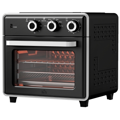 HOMCOM Mini Four, 20L, 5 Fonctions, 360° Air Chaud, Grille, Bac à Miettes, Noir