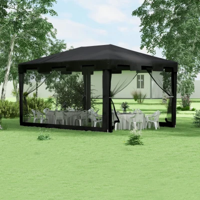 Outsunny Pavillon Tente de jardin 3 x 3 m Pavillon, résistant aux intempéries, pliable, 395cm x 295cm x 255 cm, Noir