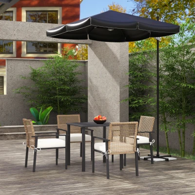 Outsunny Ensemble de Sies de Jardin, 5 pièces, Table, 4 chaises avec coussins, Cadre métallique, Décor en rotin, Nature