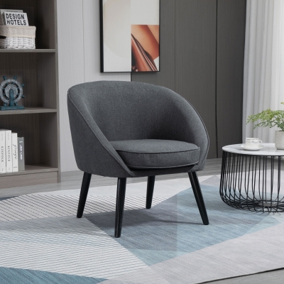 HOMCOM Fauteuil d'Appoint Fauteuil de Salon Chaise Rembourrée pour Salon, Chambre à Coucher, Chambre d'Enfant, Salle à Manger, Moderne avec Aspect Lin Bois Gris 71 x 65 x 75 cm