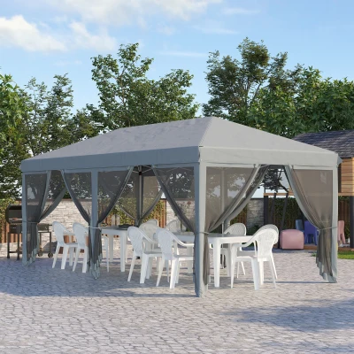 Outsunny Gartenpavillon Faltbarer Pop-up 6 x 3 m mit abnehmbaren Moskitonetzen + Transporttasche Grau