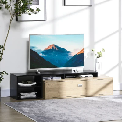HOMCOM TV-Möbel TV-Bank bis 65 Zoll mit beweglichem Regal zeitgenössischer Stil Klapptür für Wohnzimmer Schlafzimmer
