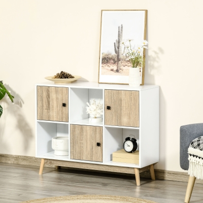 HOMCOM Buffet Aufbewahrungsschrank mit 6 Cubes für Wohnzimmer, Esszimmer, Schlafzimmer 96 B x 30 T x 75 H cm Weiß und Eiche