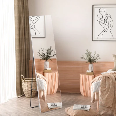 HOMCOM Miroir sur pied et mural en alliage d'aluminium, 45 cm x 37 cm x 158,5 cm, Argent