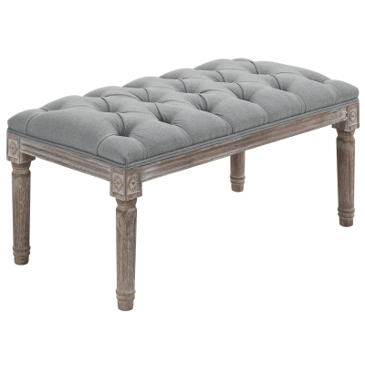 HOMCOM Banc Rembourré, Banquette, Banc de Lit avec Aspect Lin, Banquette de Maquillage pour Couloir, Entrée, Chambre à Coucher, Bois de Caoutchouc, Gris, 81 x 41 x 41 cm