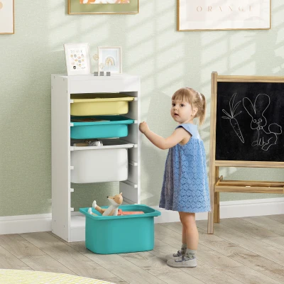 AIYAPLAY Kindermöbel-Aufbewahrungsschrank, Spielzeugaufbewahrung für Kinder, mit 4 Aufbewahrungsboxen, 40,8L x 30B x 90,3H cm, weiß