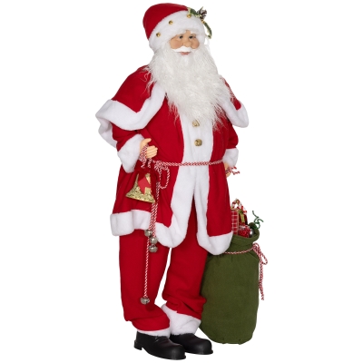 HOMCOM Figurine de Père Noël, mobile, avec capteur sonore, rires et musique, 140 cm, Rouge